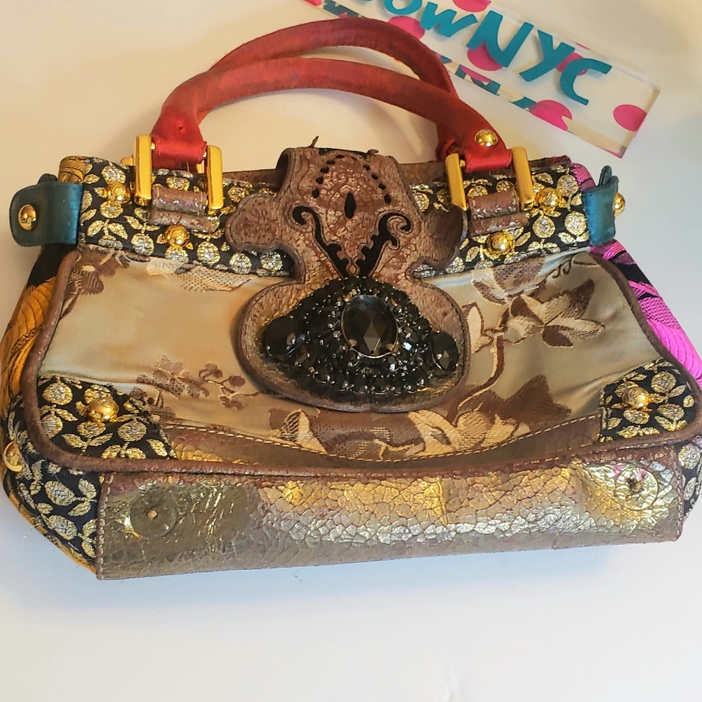 $1499 VINTAGE CHRISTIAN LACROIX Italy Women's Gold Brown Clutch Bag OS Jewel - Picture 4 of 15